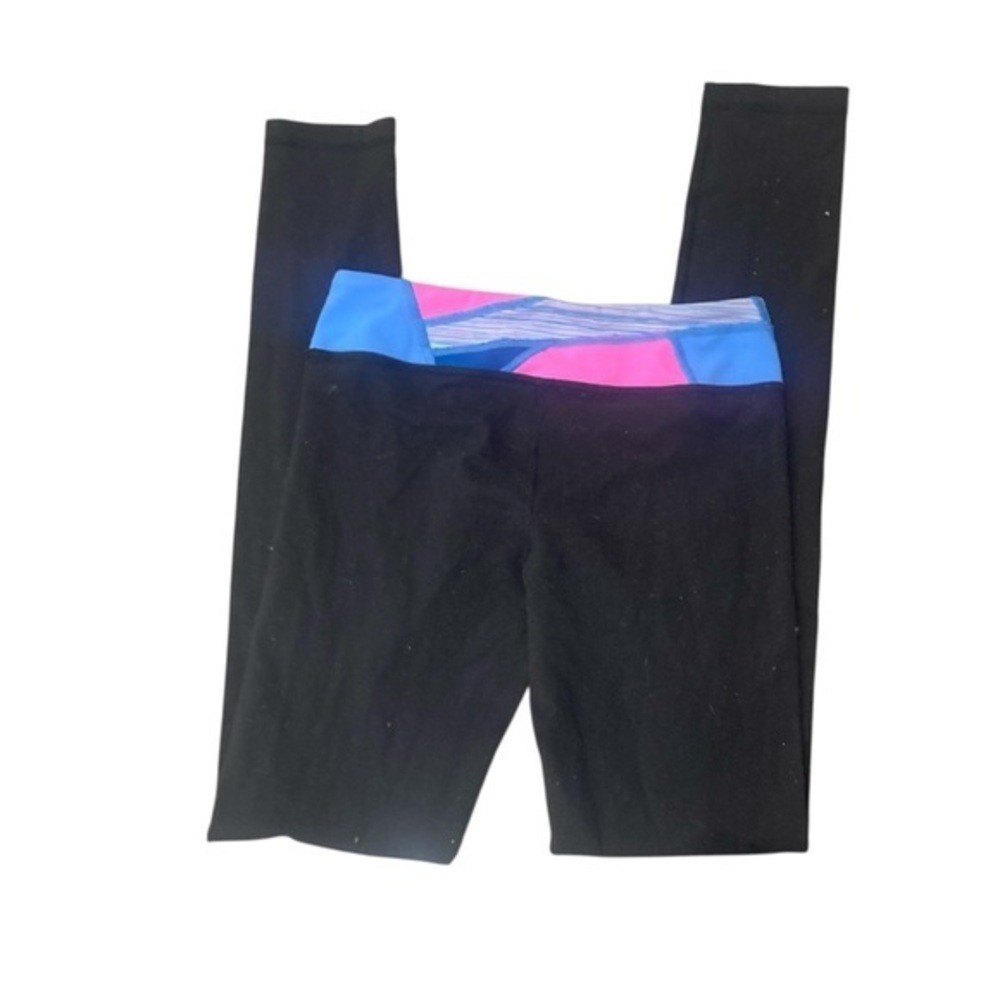 Ivivva Kids Black Leggings with Blue and Pink Waistband size 14
